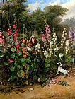 Charles Hunt Behind the Hollyhocks painting